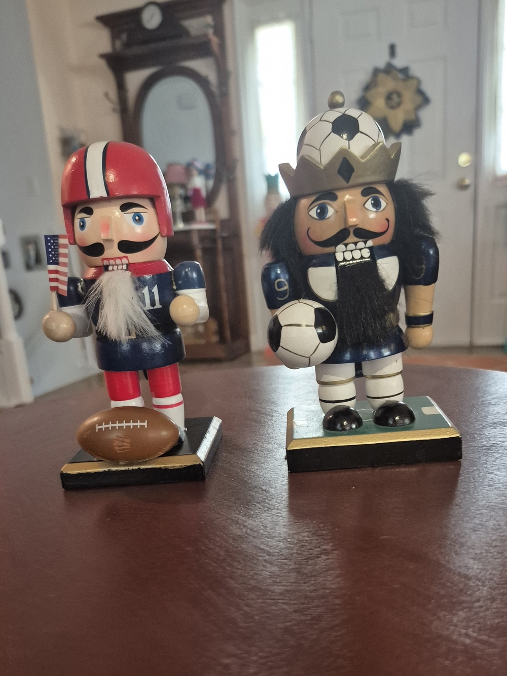 Hand-Painted Football & Soccer Nutcracker Set - Red, Navy, White